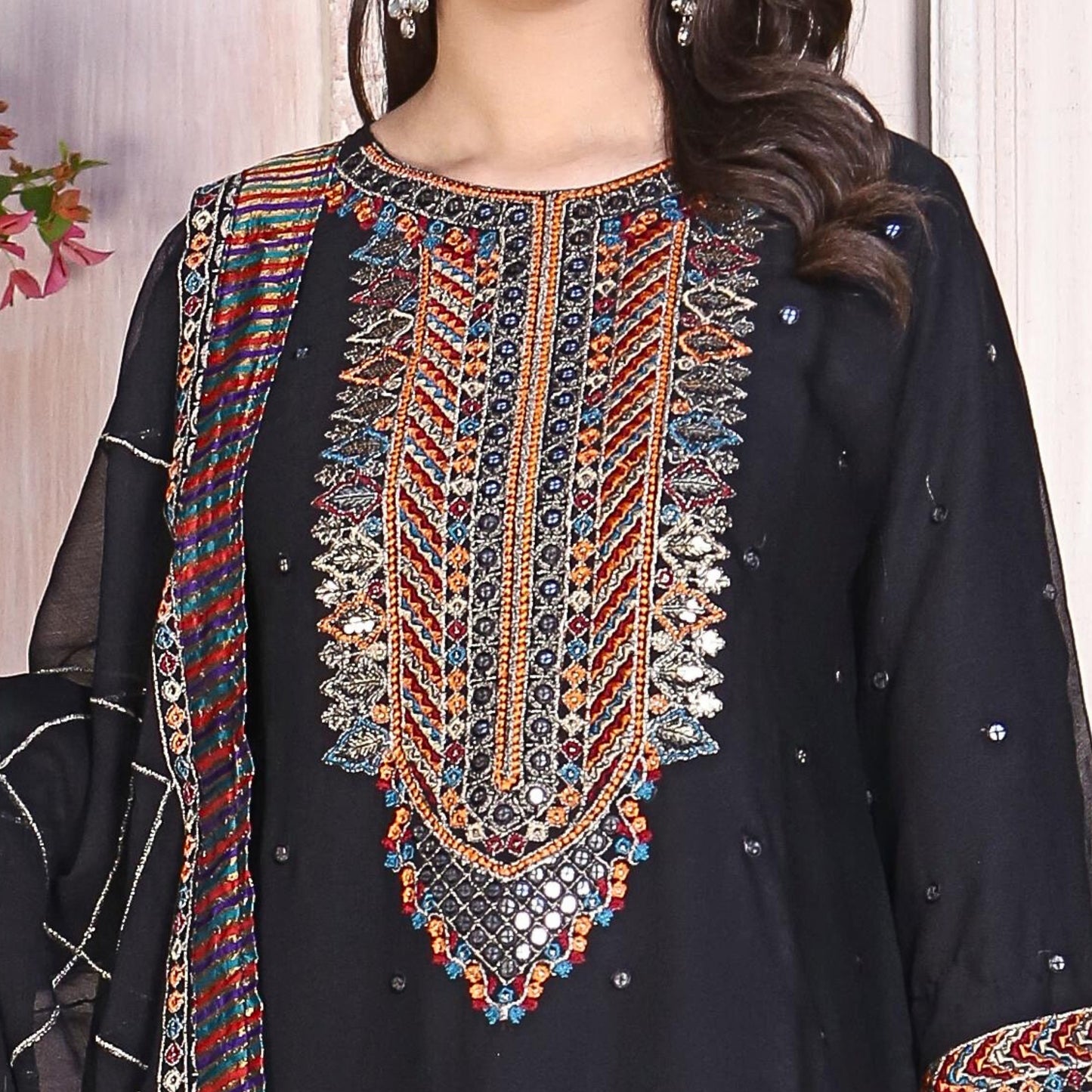 3Piece Embroidered Chiffon With 9MM Sequence | FF-002