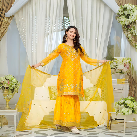 3Piece Embroidered Maria B Sharara | FF-021