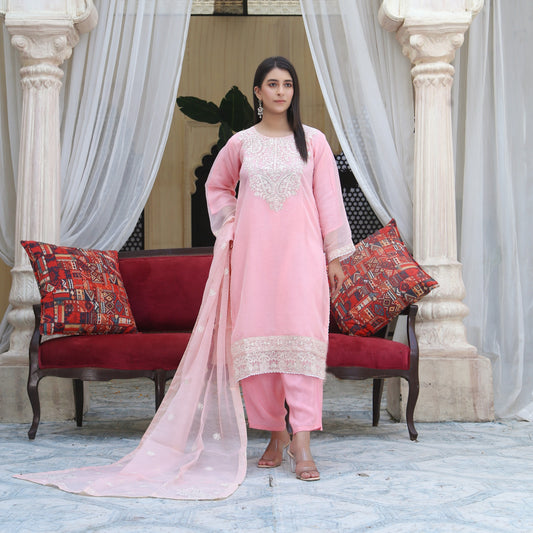 3Piece Embroidered 44Length Cotton Net | FF-009