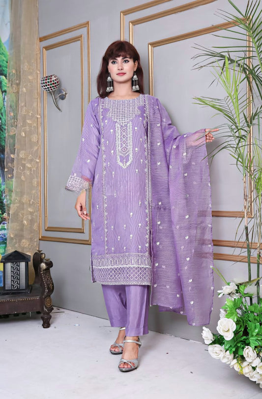 3Piece Embroidered Khaddi Net | FF-025