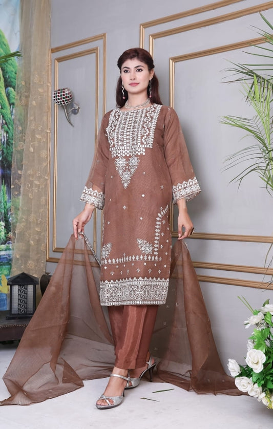 3Piece Embroidered Khaddi Net | FF-026